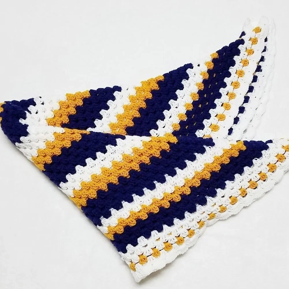 VINTAGE 80s Granny Square Throw Afghan Blanket